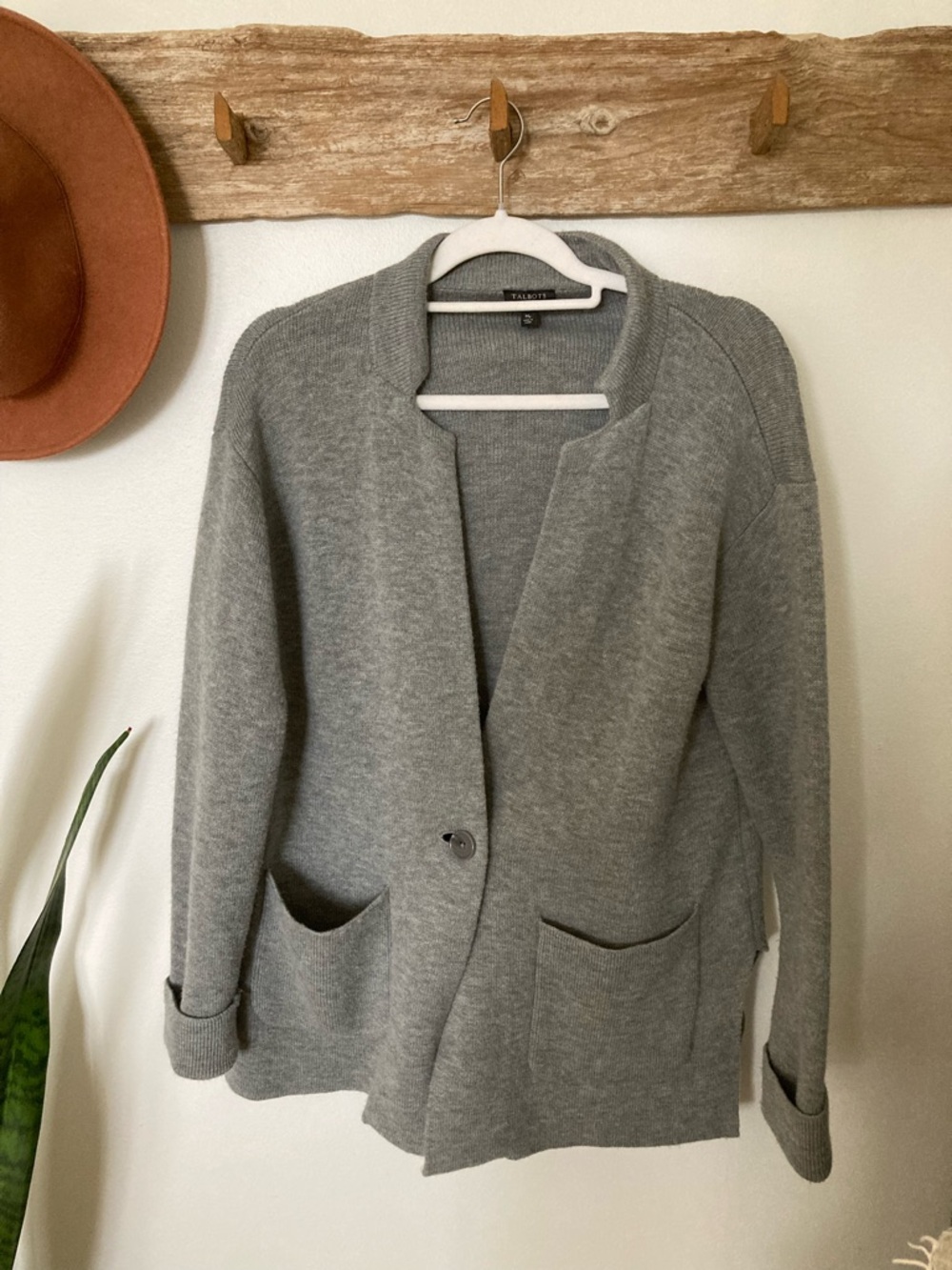 Talbots Petite Gray wool Knit Cardigan